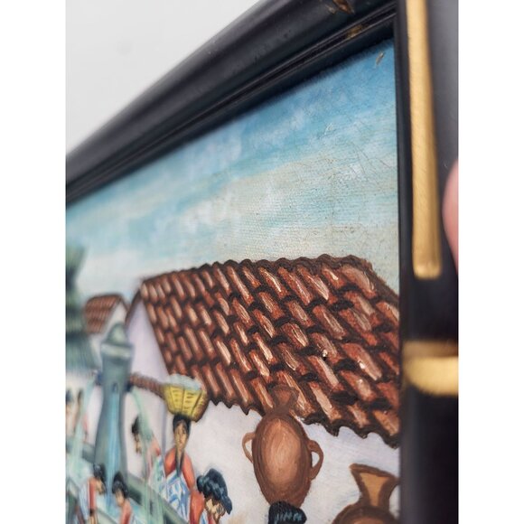 Samuel Sotz Oil on Canvas Painting Comalapa Wash Day Culture Folk Art Guatamalan - Picture 10 of 10